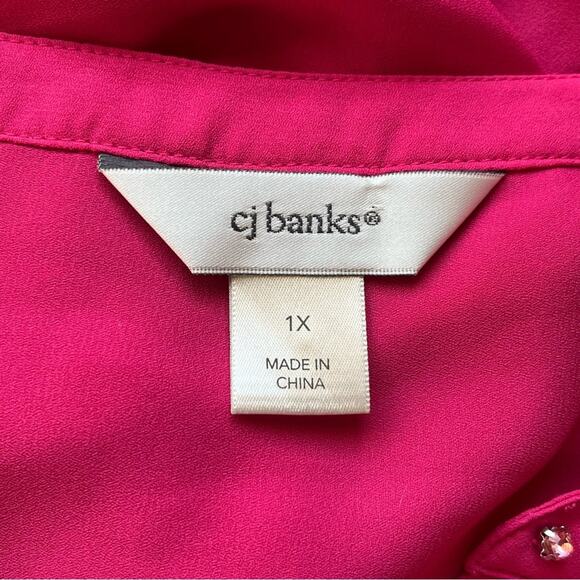 CJ Banks Pink Blouse with Pink Beaded Neckline Size 1X - Picture 3 of 11